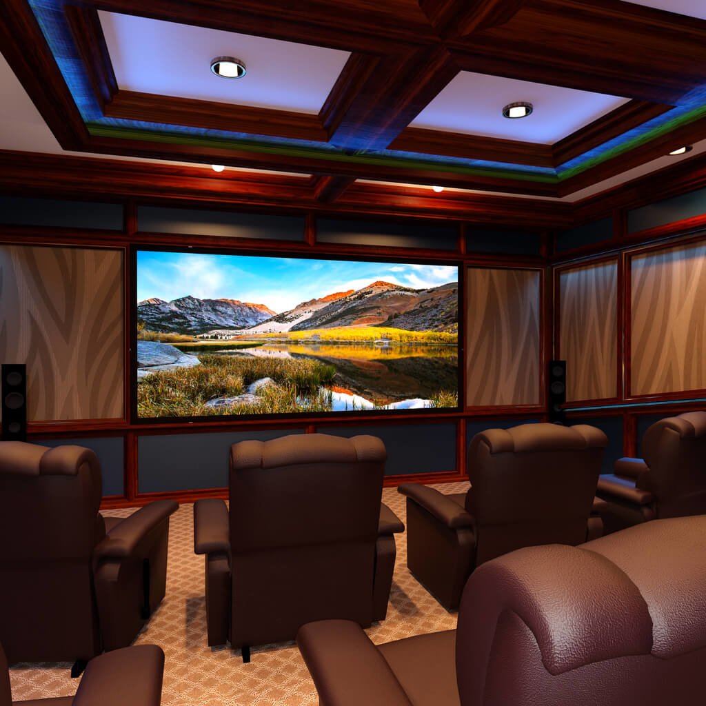 amazing home theatre with seating and large screen